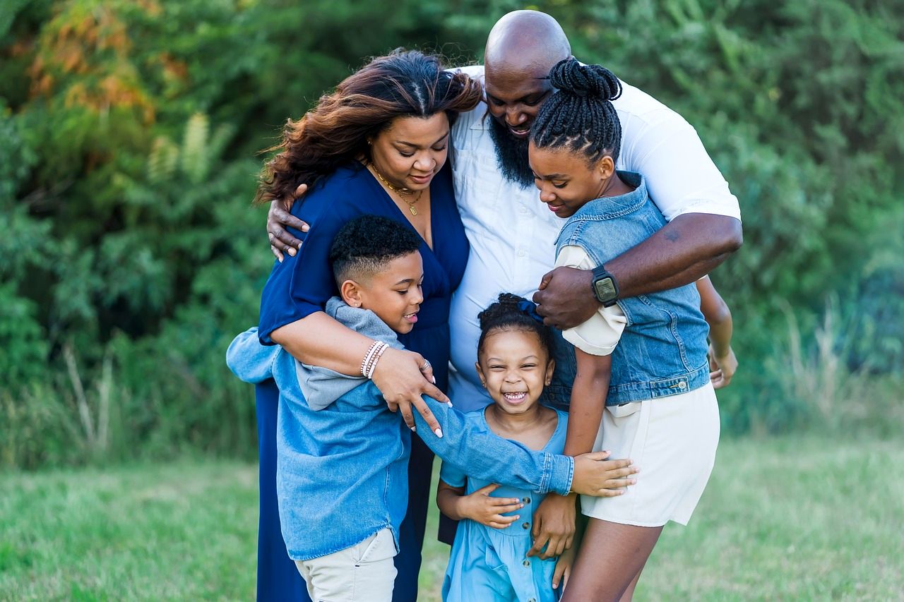 A happy family laughing together